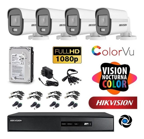 Imagen 3 de 10 de Kit Seguridad Hikvision Dvr 4ch + 4 Camara 2mp Colorvu +disc