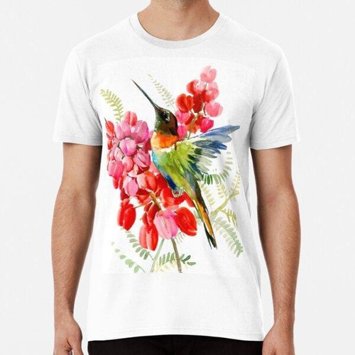 Remera Colibrí Inca Con Collar Y Flores Rojas Rosadas Algodo