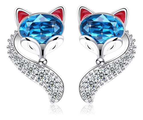 Plato H S925 Plata De Ley Fox Animal Stud Pendientes Para De