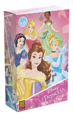 Jogo Quebra Cabeça Infantil Disney Princesas 100 Peças Presente Educativo  Menina 3586 Grow