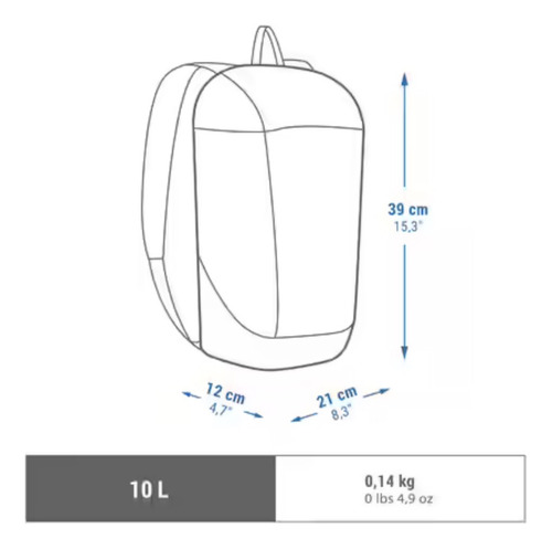 Mochila Decathlon 10 Lts. Negro Liso