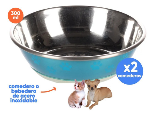 Imagen 2 de 9 de Comedero Perros Bebedero Gatos Acero Inoxidable Plato 300ml