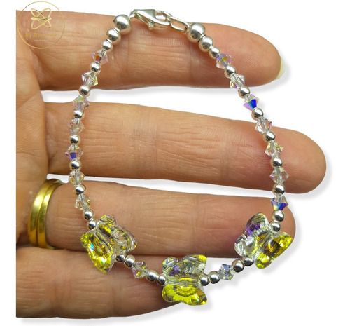 Imagen 5 de 6 de Pulsera Plata Con 3 Mariposas Cristal Swa Aurora Boreal