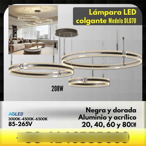 Lampara Led Colgante 208w Ng Dorado 3k4k6k 85-265v Dl070