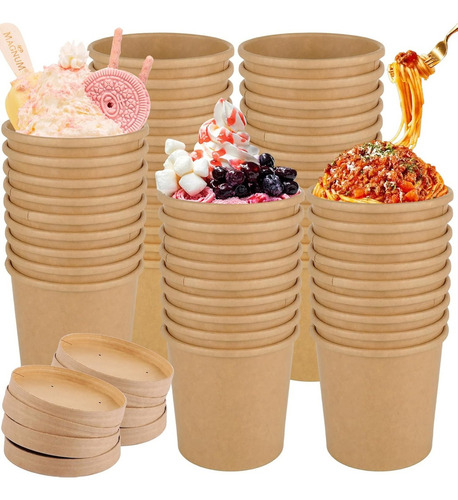 Set X50 Potes Contenedor De Alimentos Pote Kraft C/tapa 26oz Bowl Kraft Envases Pote Kraft 760ml Ensaladera Potes Para Colaciones Contenedor De Alimentos Bowl Sopa Potes Bowl Ensalada Pasteleriuscl