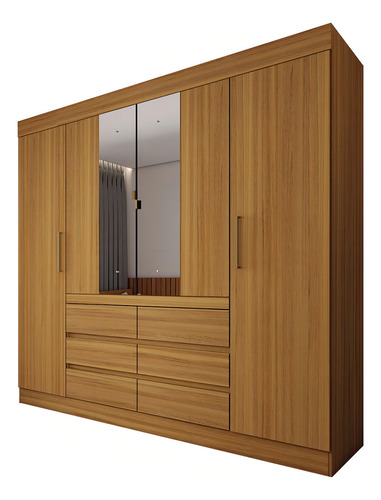 Guarda-roupa Casal Honey 4 Portas 6 Gavetas Com Espelho Cor Marrom