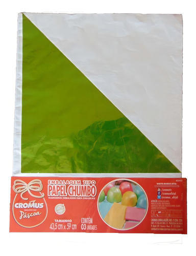 Papel Chumbo Verde Cítrico Embrulho De 43,5x59cm C/3 Cromus