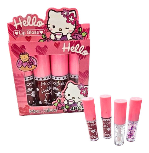 Caja Labiales Kitty 4productos 2labiales Gloss Magico+gloss 