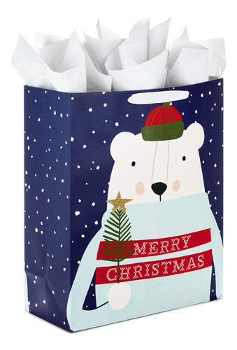 Bolsa De Regalo Diseño Oso Polar Feliz Navidad Tamaño 15 In