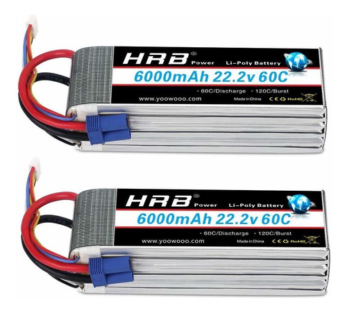 2 Baterias Lipo Hrb 6s 22.2v 6000mah 60c Con Ec5 Plug Para R