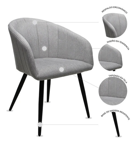 Silla De Comedor Tipo Sillón De Tela Madera Burgos S17