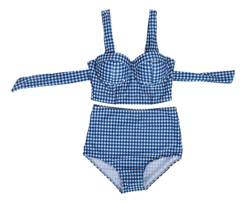 Traje De Baño De Dos Piezas A Cuadros Para Mujer Cintura