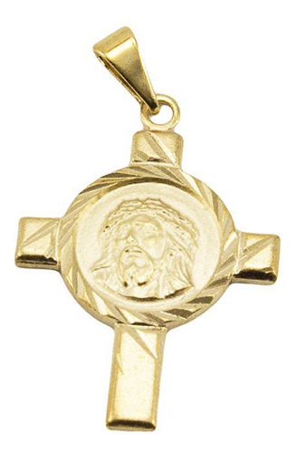 Pingente Cruz Com Face De Cristo Folheada A Ouro 18k