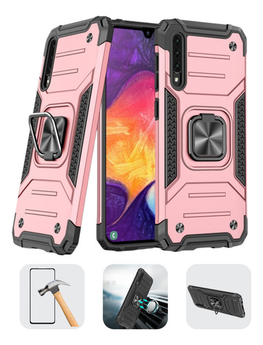 Funda Para Galaxy A50 Con Mica Varios Modelos Antigolpes Rosa Shockcolor