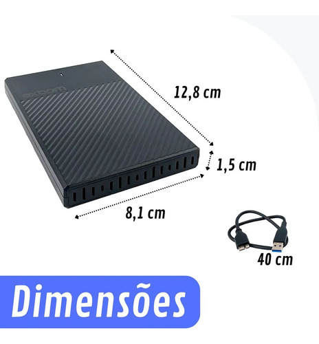 Kit 2 Case Externo Usb 3.0 Hd E Ssd 2.5 Sata 3 Até 5tb Led