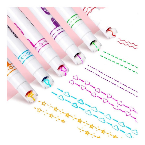 Canetas Coloridas Fine Carimbo Roller Papelaria Fofa 6unid