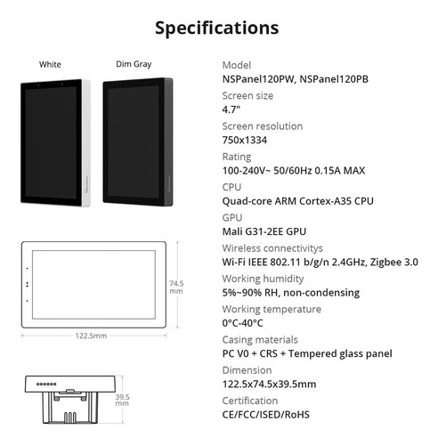 Sonoff Ns Panel Pro 120 Gris - Panel De Control Smart Home