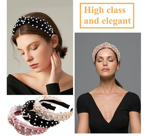 ..juego De Diademas Vintage Anchas Trenzadas Con Perlas 4 Pz