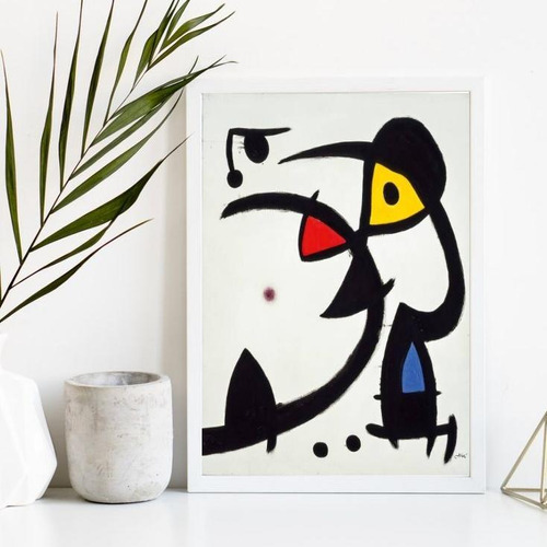 Quadro Abstrato Joan Miró 45x34cm - Vidro E Moldura Preta