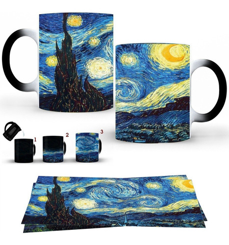 Imagen 1 de 4 de Taza Magica Glitter La Noche Estrellada De Vincent Van Gogh