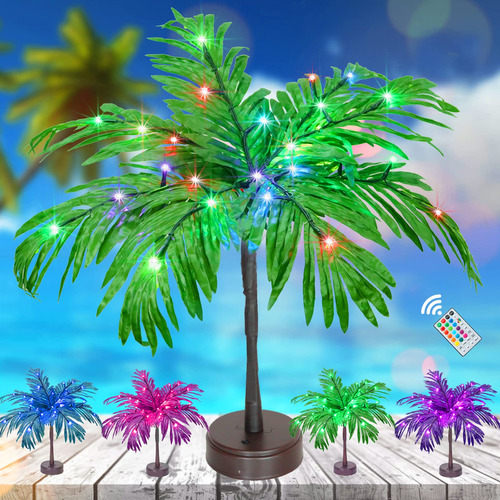 Centro De Mesa Palmera Con Leds Para Fiestas Tropicales 58cm