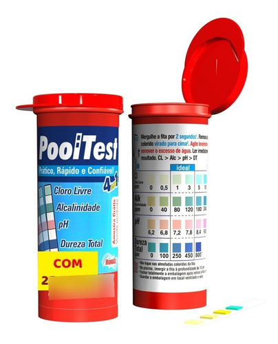 Fita Teste Para Piscinas 4em1 Com 25 Fitas Pooltest Hidroall