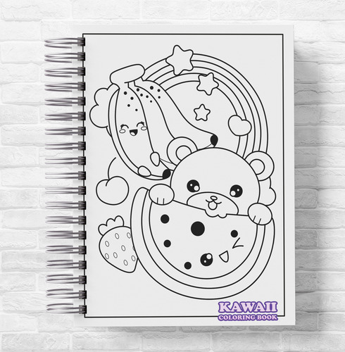 Libro Colorear Kawaii + Stickers + Chapita Regalo
