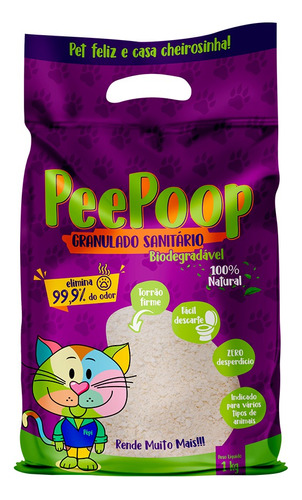 Areia Higiênica Pra Gato De 1kg 100% Natural Peepoop x 1.5kg de peso neto  y 1kg de peso por unidade