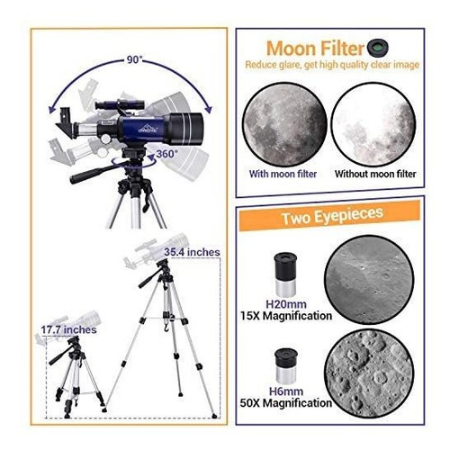 Imagen 4 de 6 de Telescopio Hd 150x Niños Y Adultos + Accesorios. Azul