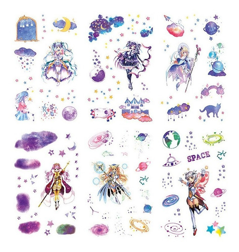 Set 6 Planillas Washi Stickers Hadas Space And Miku Galaxy
