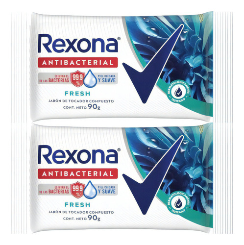 Jabon De Tocador Antibacterial 90g Rexona Pack X2u
