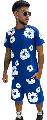 Conjunto Denim Tears Azul Hombre Remera + Bermuda Algodon