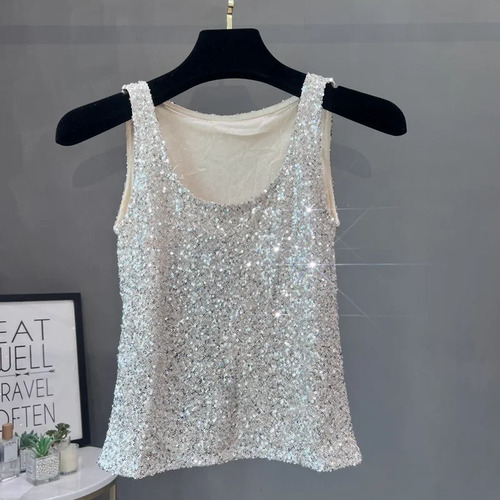 Camiseta Sin Mangas Con Lentejuelas Para Mujer