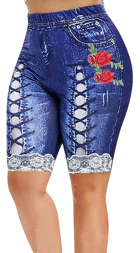 Pantalon Corto Mezclilla Yoga Estampado Para Dama Talla
