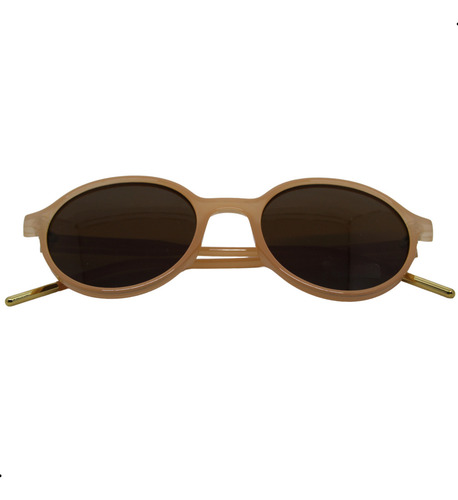 Óculos De Sol Redondo User4 Bege com Ponteira Dourada Lente Cinza Degrade Fator de Proteção Uv400 + Case De Proteção + Flanela de Limpeza
