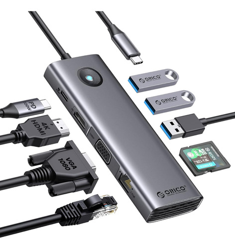 Adaptador Usb C Hub Orico 9 En 1 Con 1000 Mbps Con Hdmi 4k