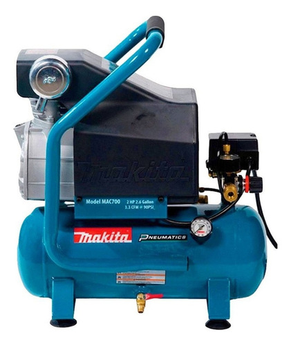 Compresor de aire eléctrico portátil Makita MAC700 monofásico de 2.6 galones, 2 hp, 120 V, azul turquesa
