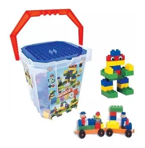 Baldinho com Blocos Pecinhas Lego de Montar Brinquedo Infantil 66 peças