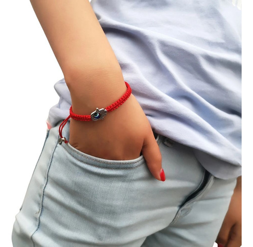 Pulsera Hilo Rojo Mano De Fátima Con Ojo Turco Amuleto