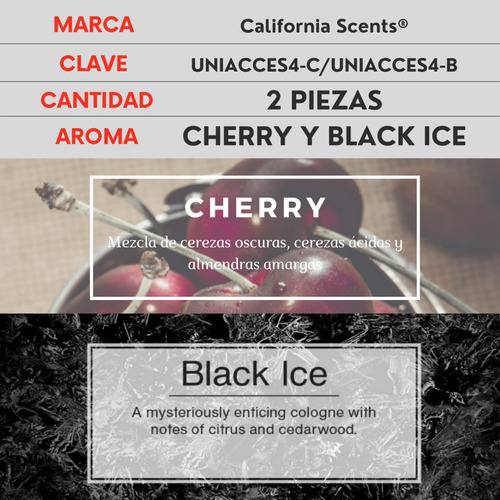 2 Aromatizantes California Scents Cherry Y Black Ice H-200