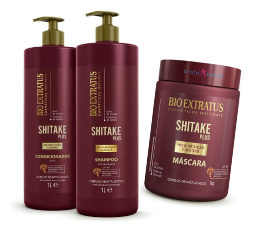 Kit Shampoo/condicionador/máscara Shitake Plus Bio Extratus