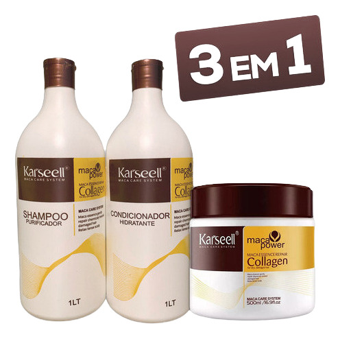 Kit 3 Em 1 Karseell Collagen Máscara Shampoo E Condicionador