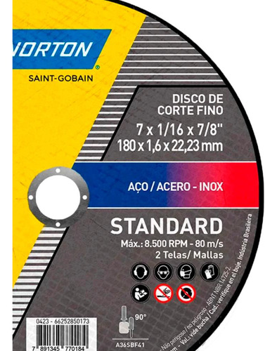 Kit Com 25 Disco De Corte 7 X 1,6 Mm Standard Norton