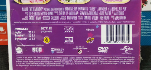 Pelicula Barbie La Princesa Y La Estrella De Pop Dvd (Usado)