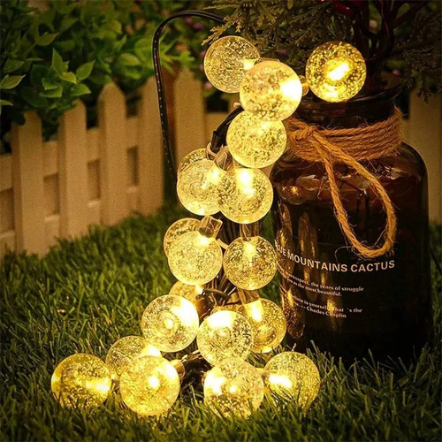 Luces De Navidad Bola Amarilla Para Exterior Con Panel Solar