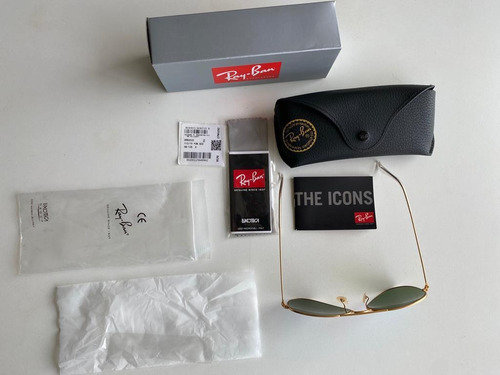 Anteojos de sol Ray-Ban Round Hexagonal Flat Lenses Mediano con marco de acero color gold, lente green de cristal clásica, varilla gold de acero - RB3548N