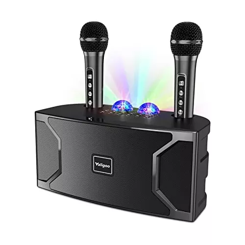 Máquina de karaoke para adultos/niños con 2 micrófonos inalámbricos,  sistema de altavoces PA Bluetooth portátil, máquina de sonido HD con eco y  corte