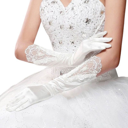 Guantes Blancos Largos De Dedo Completo De Novia Vestido De