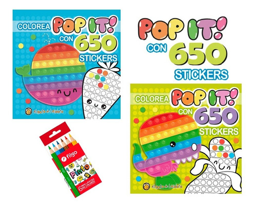 Libro Pinto Pop It Con 600 Stickers X 2 Unidades + Lápices