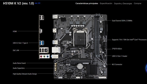 Placa Madre Gigabyte H510m K V2 Micro Atx Ddr4 Socket 1200